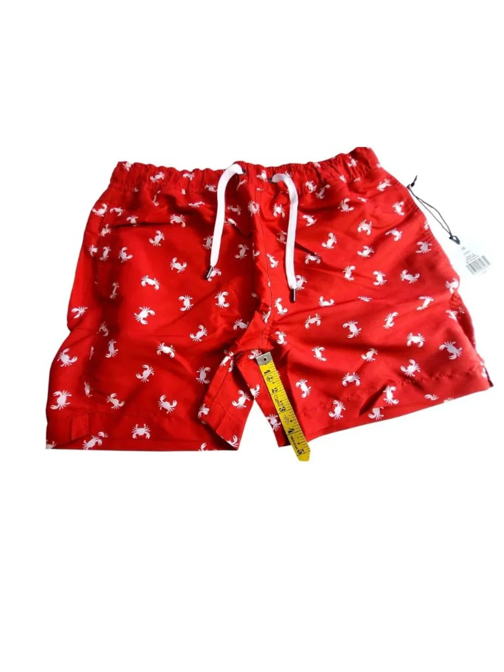 Onia Red Crab Print Mens Swim Trunks M Mesh Lining Elastic Waistband Lightweight